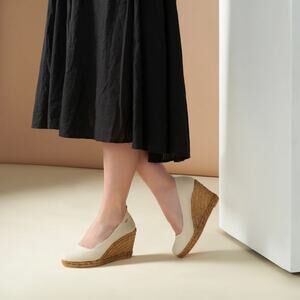 Viscata Barcelona Marquesa Canvas Espadrilles Wedge Pumps Tan Beige EU 42 US 11